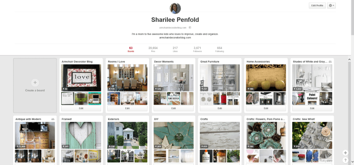 Sharilee Penfold Pinterest Boards Screenshot