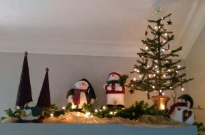 Cabinet top christmas decor snowman